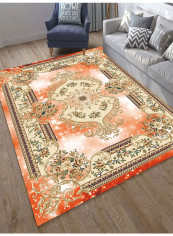 Floral Print Anti-Skidding Living Room Carpet Orange 200x300centimeter