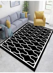 Geometric Simple Print Anti-Skidding Living Room Carpet Black/White 200x300centimeter