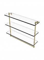 Triple Tiered Integrated Towel Bar Glass Shelf Clear/Gold 22inch