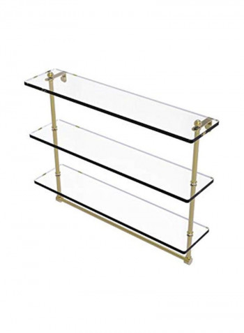 Triple Tiered Integrated Towel Bar Glass Shelf Clear/Gold 22inch