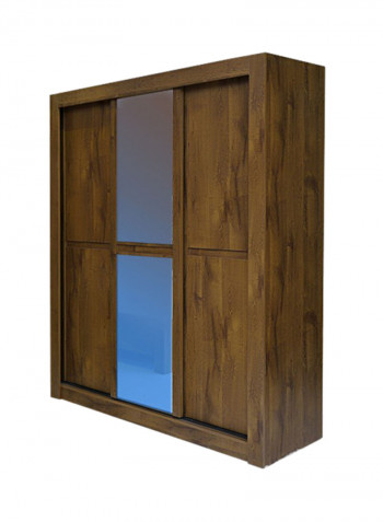 3-Door Boomerang Wardrobe With Mirror Brown 186x209x57centimeter