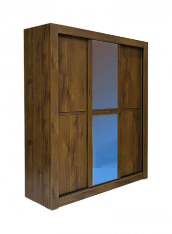 3-Door Boomerang Wardrobe With Mirror Brown 186x209x57centimeter