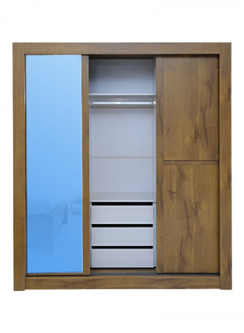 3-Door Boomerang Wardrobe With Mirror Brown 186x209x57centimeter