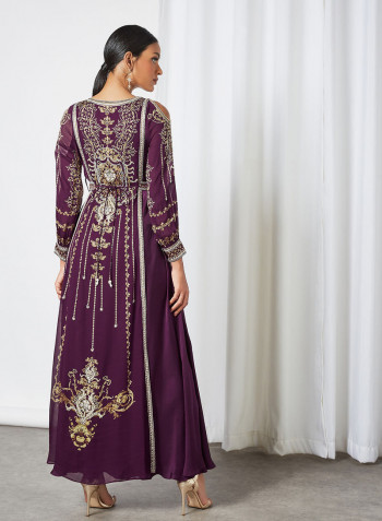 Indian Jewel Print Kaftan Dress Mehroon