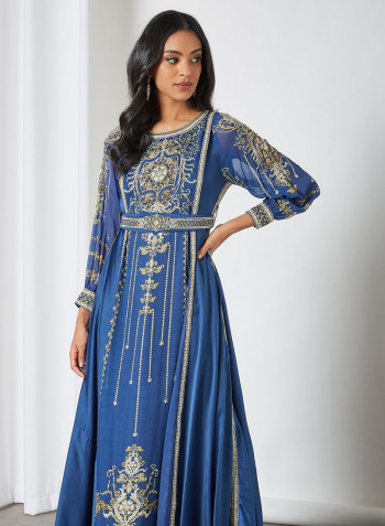 Jewel Print Kaftan Dress Blue