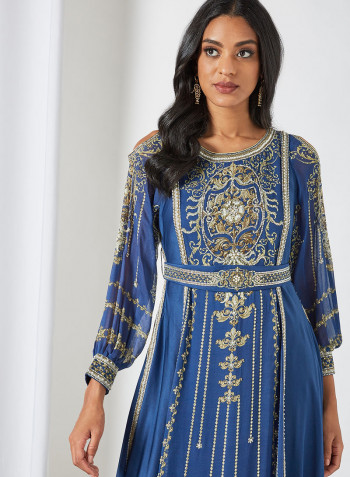 Jewel Print Kaftan Dress Blue