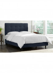 Skyline Tufted Bed Without Mattress Navy Blue Queen