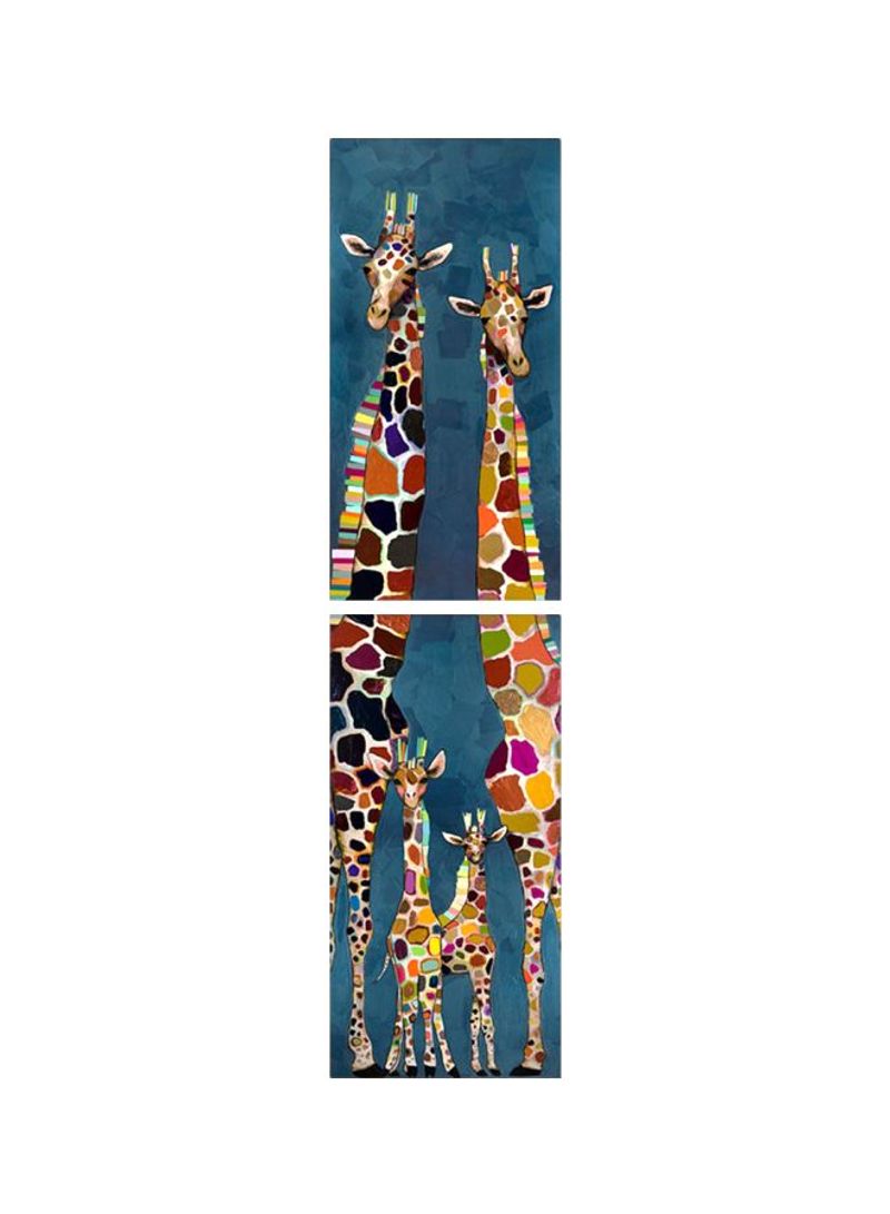 Giraffe Family Canvas Wall Art Blue/Yellow/Pink 18x36x2inch