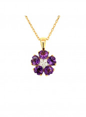 18 Karat Gold Amethyst Diamond Pendant Necklace