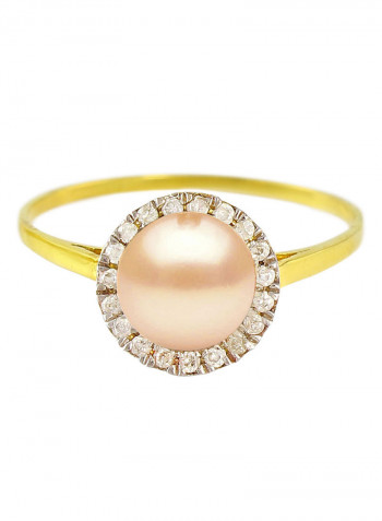 18 Karat Gold 0.10 Carat Diamonds And Pearl Ring