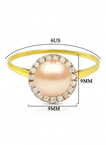 18 Karat Gold 0.10 Carat Diamonds And Pearl Ring