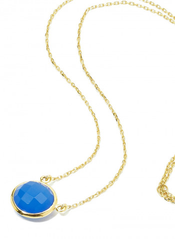 18 Karat Gold Blue Onyx Single Stone Necklace