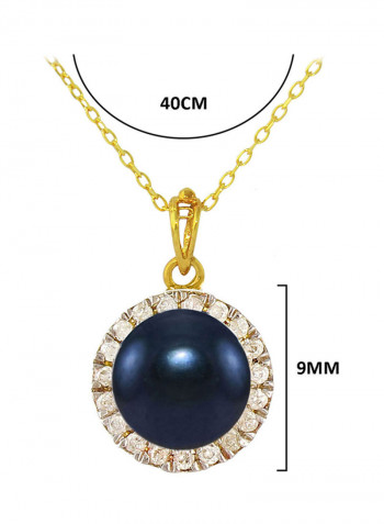 18 Karat Solid Gold 0.10 Carat Genuine Diamonds And 6-7 mm Pearl Pendant Necklace