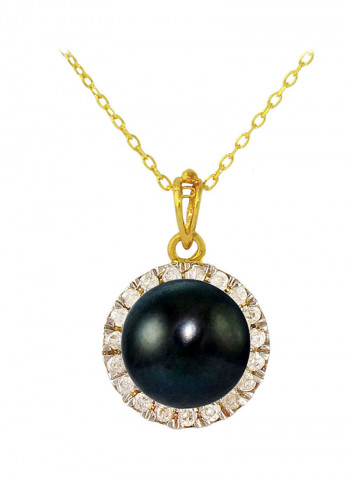 18 Karat Solid Gold 0.10 Carat Genuine Diamonds And 6-7 mm Pearl Pendant Necklace