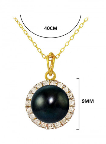 18 Karat Solid Gold 0.10 Carat Genuine Diamonds And 6-7 mm Pearl Pendant Necklace