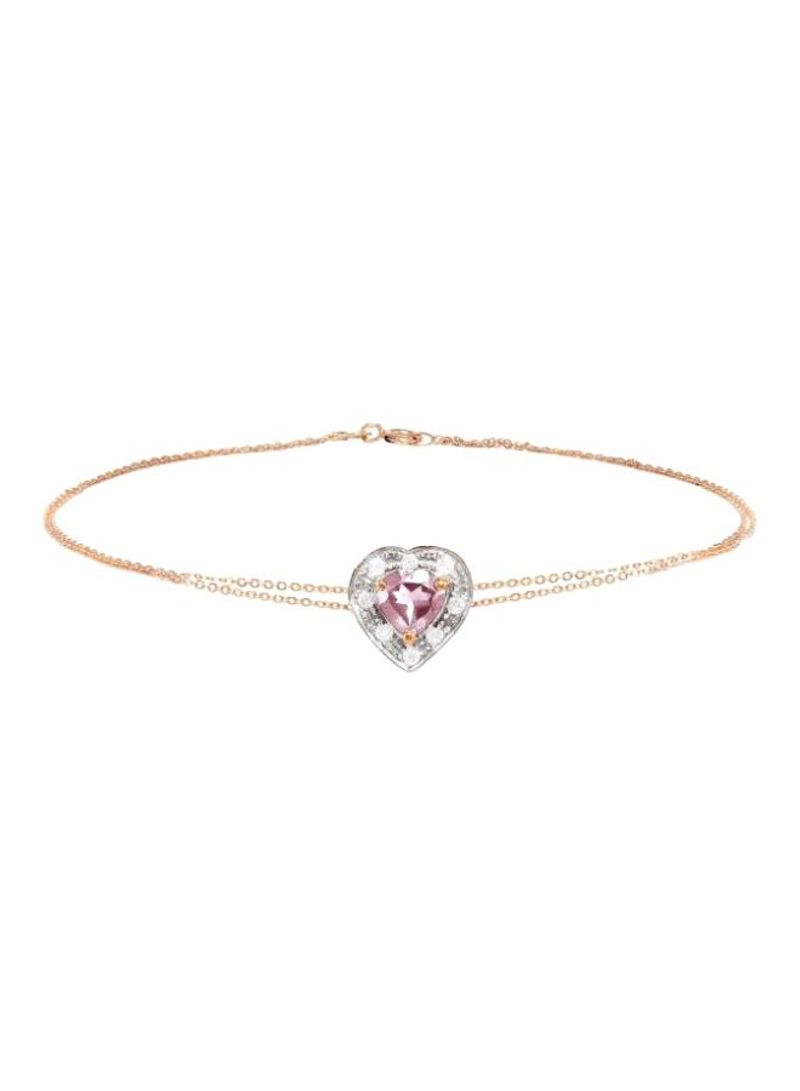 18 Karat Gold And Diamond Genuine Quartz Heart Bracelet