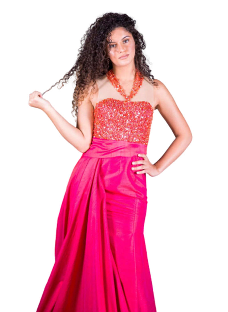 Sequenced Evening Gown Raspberry