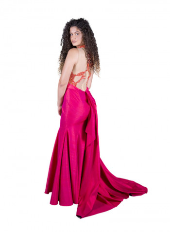 Sequenced Evening Gown Raspberry