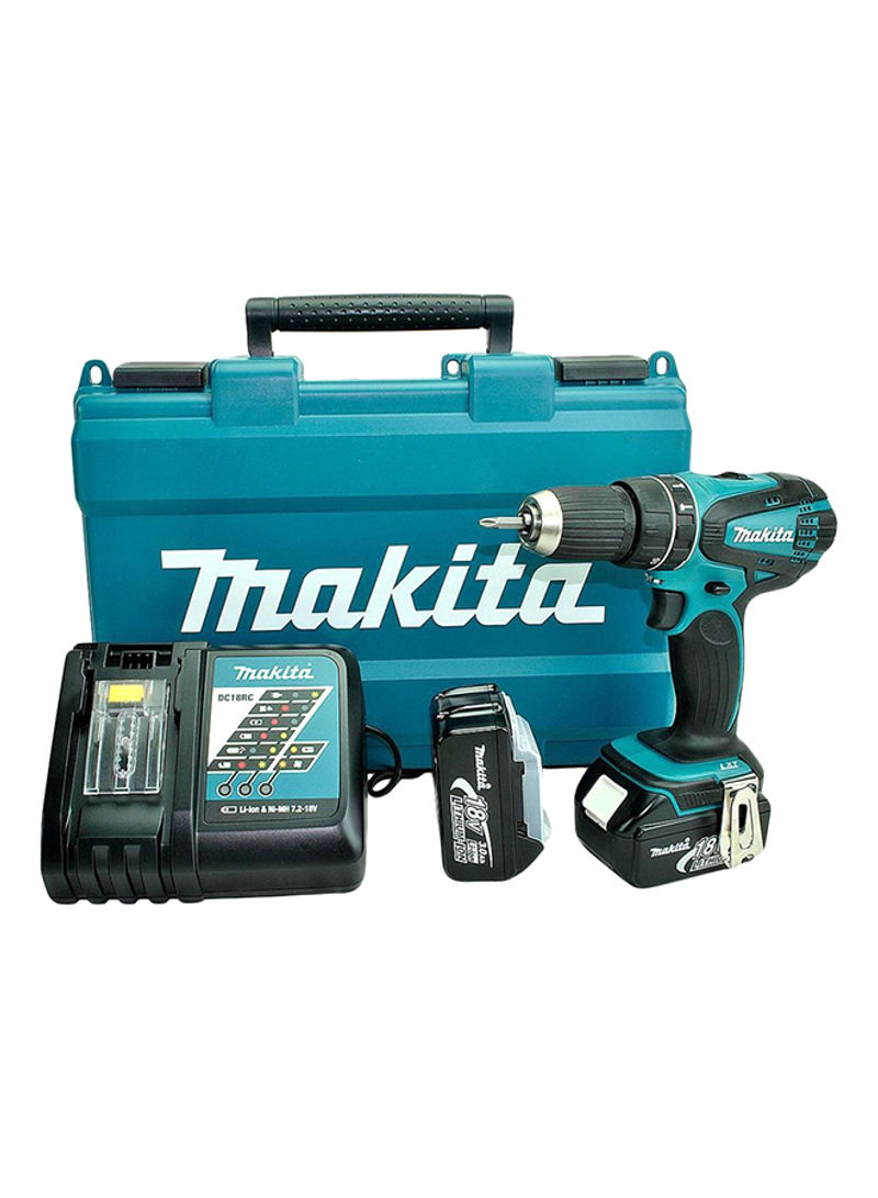 PT Makita Cordless Hammer Drill 13mm 2 Speed 18V 3.0Ah w/2Battery + 1Charger DHP456RFE Blue 206x251x79millimeter