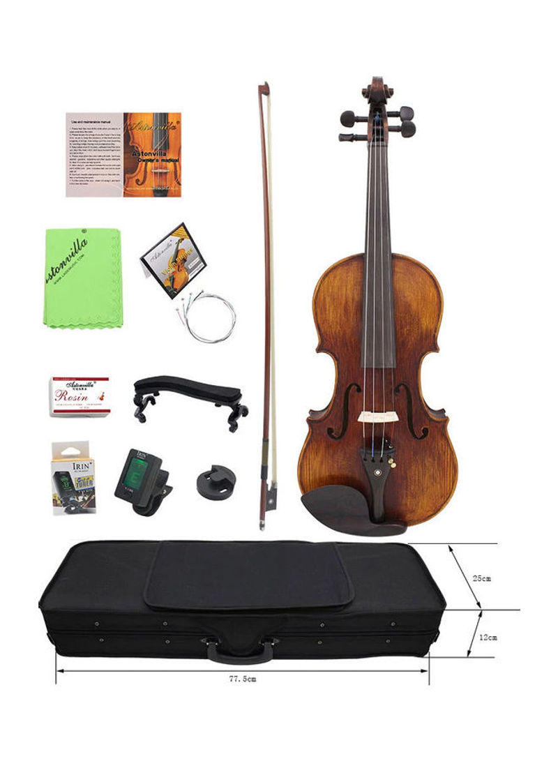 Handcrafted Solid Wood Acoustic Violin Fiddle with Carrying Case Tuner