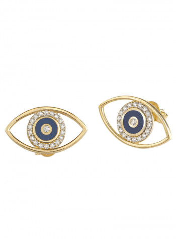 18K White Sapphire Gold Seemeye Stud Earrings