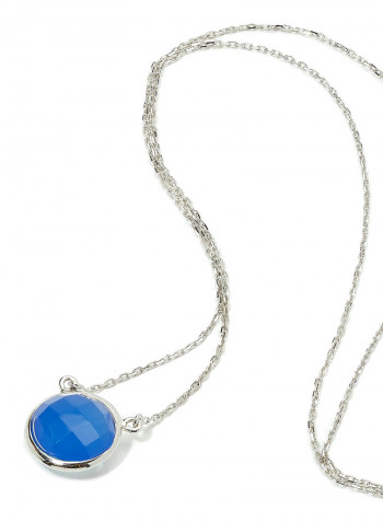 18 Karat White Gold Blue Onyx Single Stone Necklace