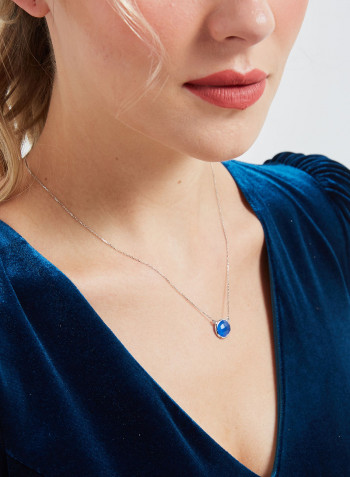18 Karat White Gold Blue Onyx Single Stone Necklace