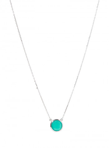 18 Karat White Gold Green Onyx Single Stone Necklace