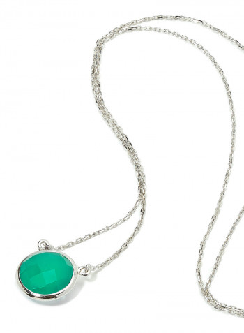 18 Karat White Gold Green Onyx Single Stone Necklace