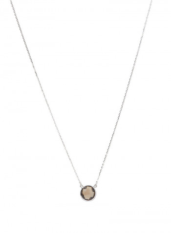 18 Karat White Gold Smoky Quartz Single Stone Necklace