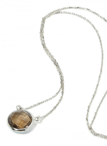 18 Karat White Gold Smoky Quartz Single Stone Necklace