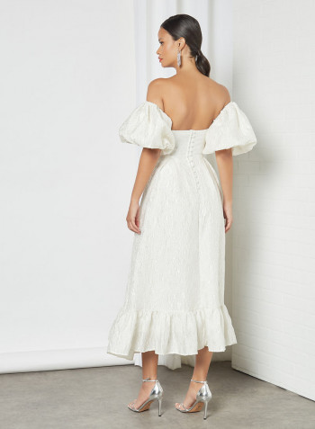 Jacquard Bardot Dress Ivory