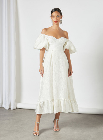 Jacquard Bardot Dress Ivory