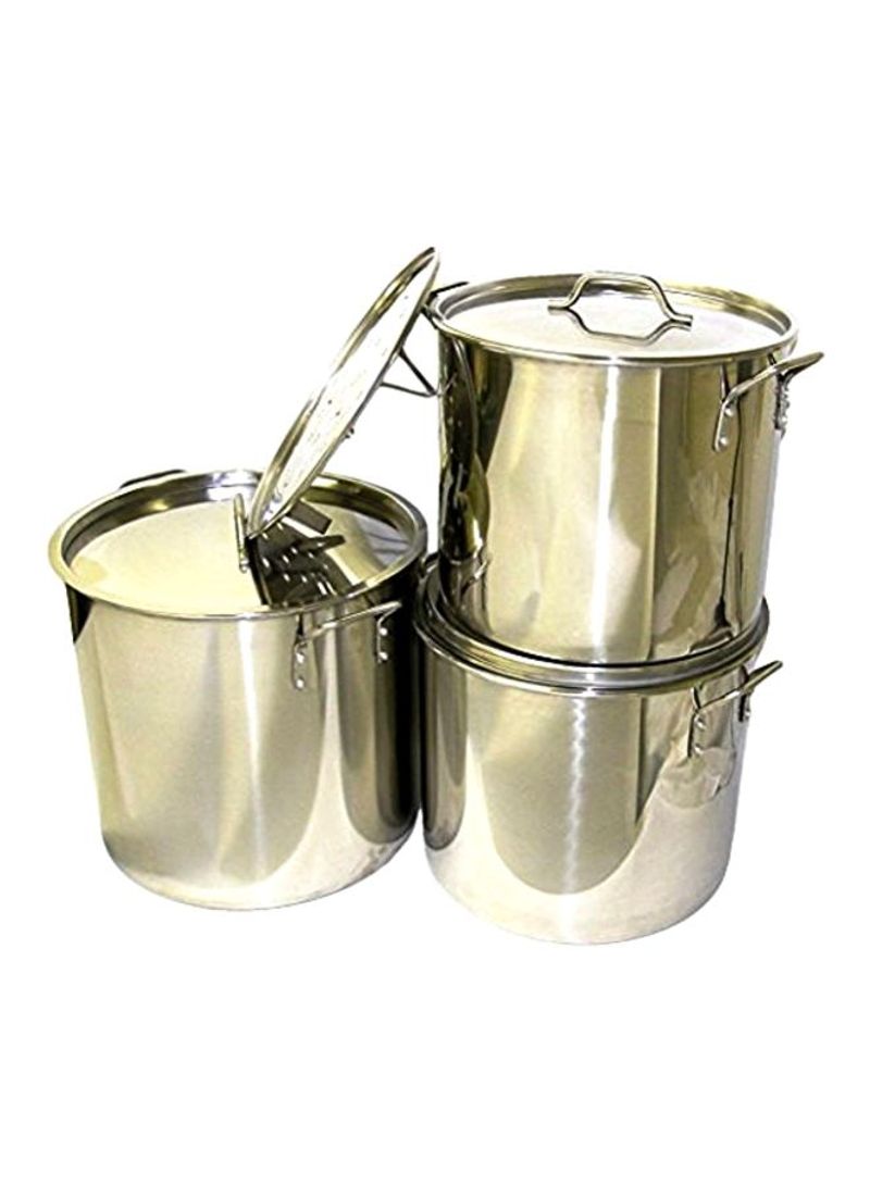 3-Piece Stainless Steel Stock Pot Set Silver
