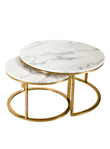 2-Piece Modern Design Marble Coffee Table Set White/Rose Gold