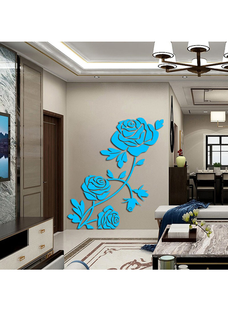 1-Piece 3D Acrylic Rose Flower Wall Sticker Blue 60x90cm
