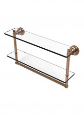 Washington Square Collection 2-tiered Glass Shelf With Integrated Towel Bar Golden/Clear 22x5x12inch