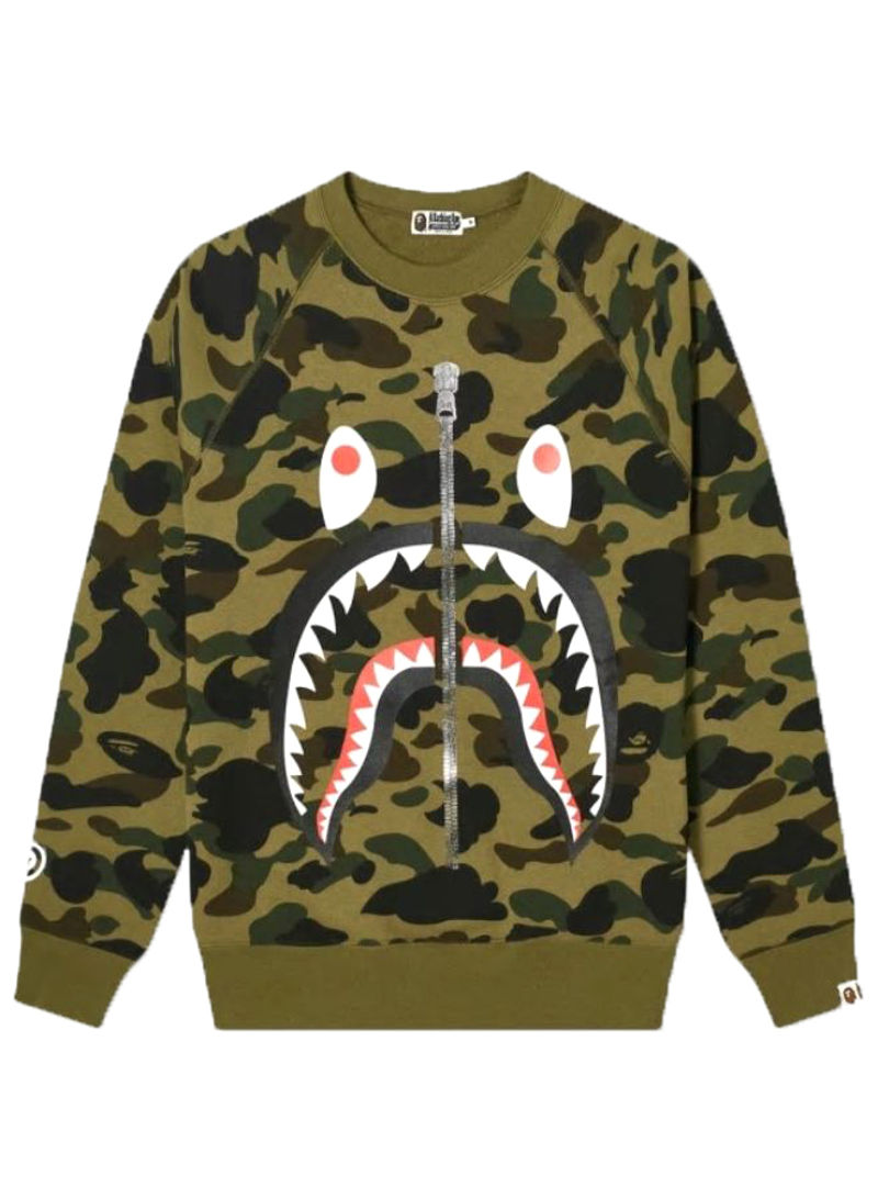 1st Camo Shark Crewneck Sweatshirt Green/Black/Brown