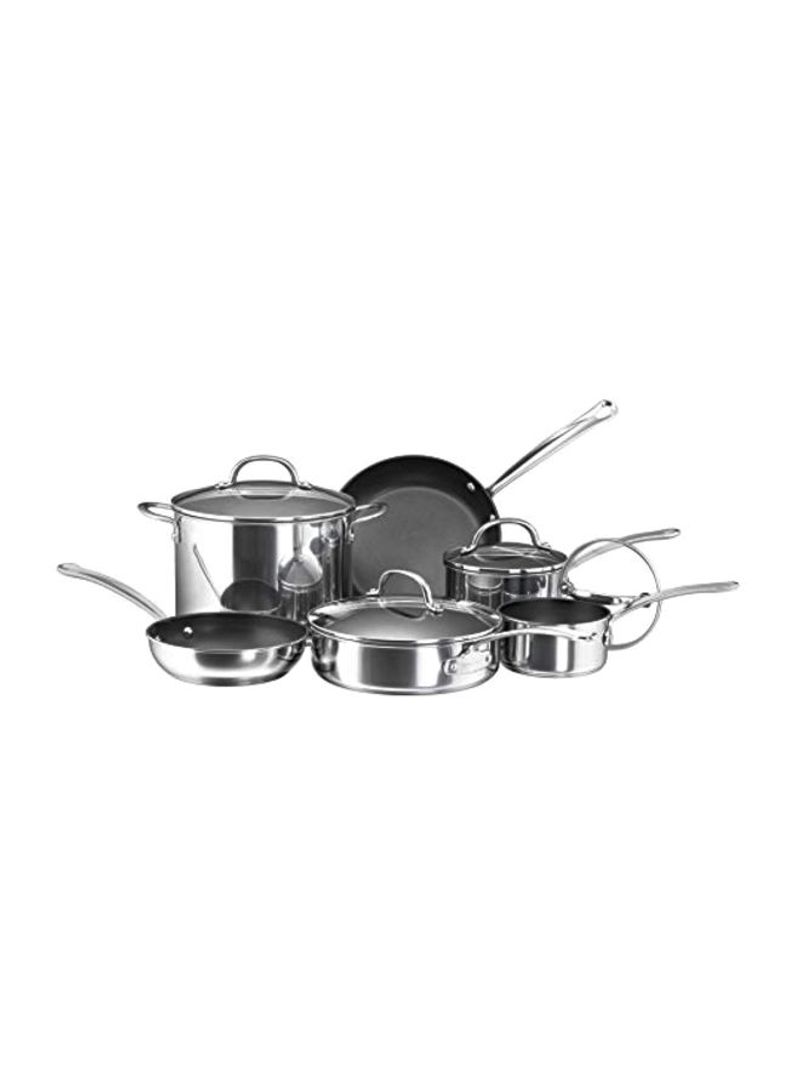 10-Piece Cookware Pot And Pan Set Silver