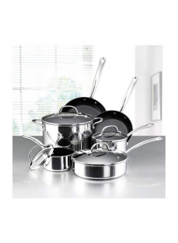 10-Piece Cookware Pot And Pan Set Silver