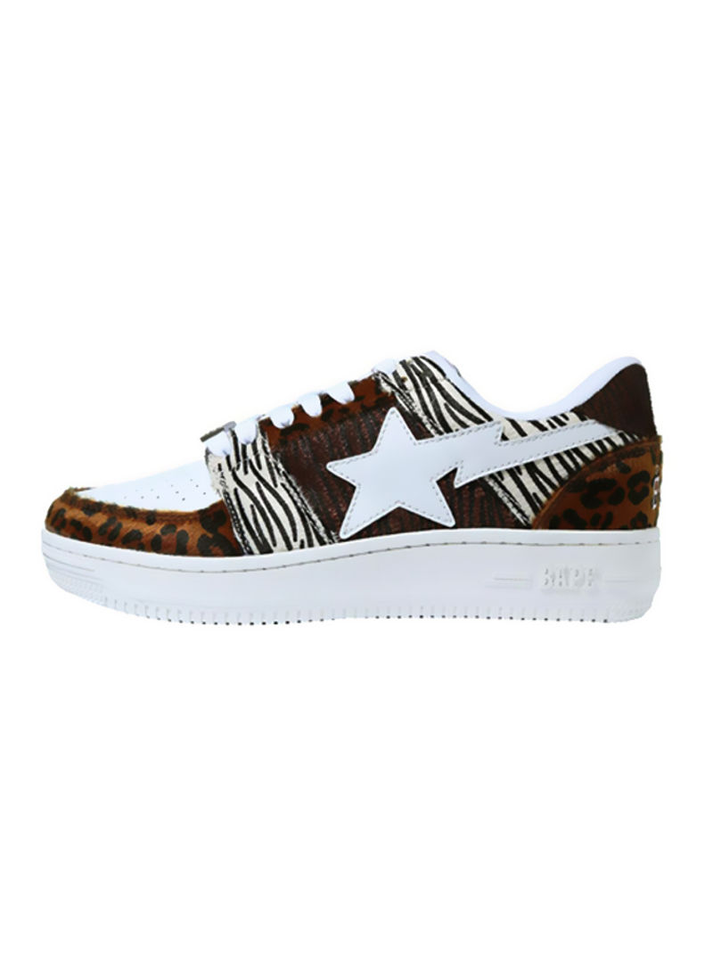 Animal Mix Lace-up Low Top Sneakers White/Brown/Black