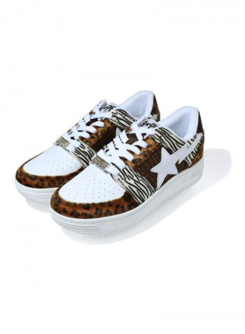 Animal Mix Lace-up Low Top Sneakers White/Brown/Black