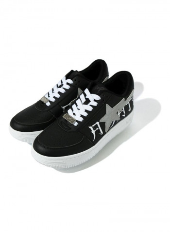 Lettered Lace-up Low Top Sneakers Black/White