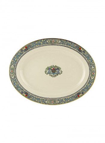 Fine China Serving Platter White/Blue 13x10x1.25inch