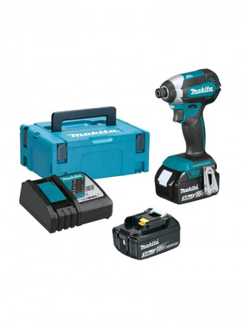 PT Makita Cordless Impact Driver 18V 3.0Ah w/2Battery + 1Charger DTD153RFJ Blue/Black/Grey 126x79x236millimeter