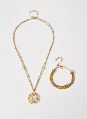 Gold Plated Chain Necklace With Bracelet And Watch Set