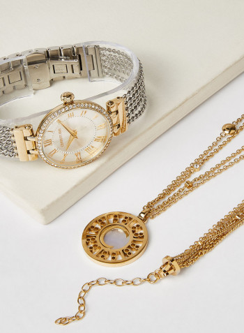 Gold Plated Chain Necklace With Bracelet And Watch Set