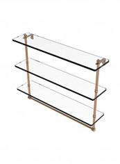 Triple Tiered Integrated Towel Bar Glass Shelf Gold/Clear 22inch