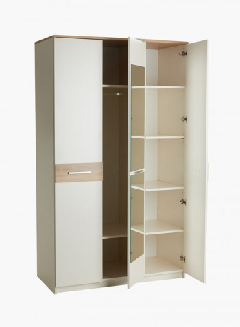 3-Door Wardrobe With Mirror Multicolour 121 x 210 x 60centimeter