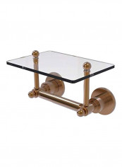 Astor Place Collection Glass Shelf With Toilet Paper Holder Brushed Bronze/Clear 9.3x6x4.9inch